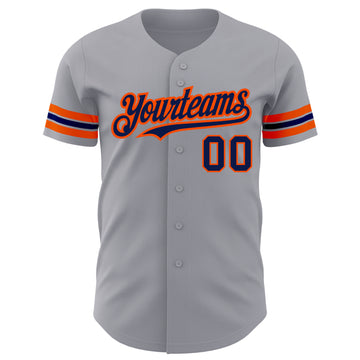 Custom Gray Navy-Orange Authentic Baseball Jersey