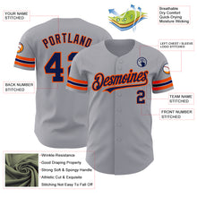 Load image into Gallery viewer, Custom Gray Navy-Orange Authentic Baseball Jersey
