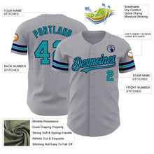 Load image into Gallery viewer, Custom Gray Teal-Navy Authentic Baseball Jersey
