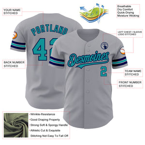 Custom Gray Teal-Navy Authentic Baseball Jersey