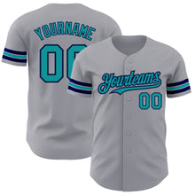 Load image into Gallery viewer, Custom Gray Teal-Navy Authentic Baseball Jersey
