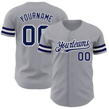 Load image into Gallery viewer, Custom Gray Navy-White Authentic Baseball Jersey
