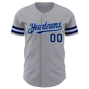 Custom Gray Navy-Light Blue Authentic Baseball Jersey