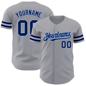 Custom Gray Navy-Light Blue Authentic Baseball Jersey