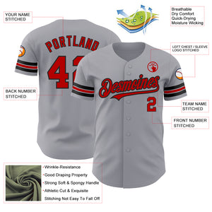 Custom Gray Red-Black Authentic Baseball Jersey