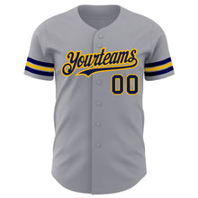 Load image into Gallery viewer, Custom Gray Navy-Gold Authentic Baseball Jersey
