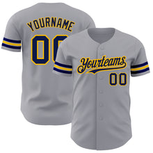 Load image into Gallery viewer, Custom Gray Navy-Gold Authentic Baseball Jersey
