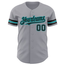 Load image into Gallery viewer, Custom Gray Black-Teal Authentic Baseball Jersey
