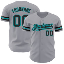 Load image into Gallery viewer, Custom Gray Black-Teal Authentic Baseball Jersey
