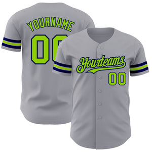 Custom Gray Neon Green-Navy Authentic Baseball Jersey