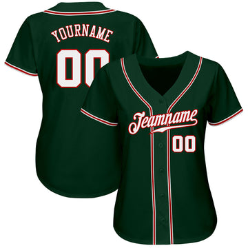 Custom Green White-Red Authentic Baseball Jersey