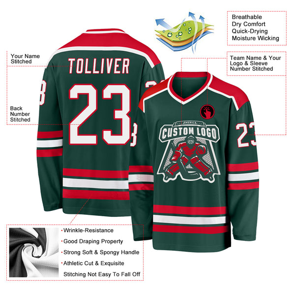 Cheap Custom Green White-Red Hockey Jersey Free Shipping