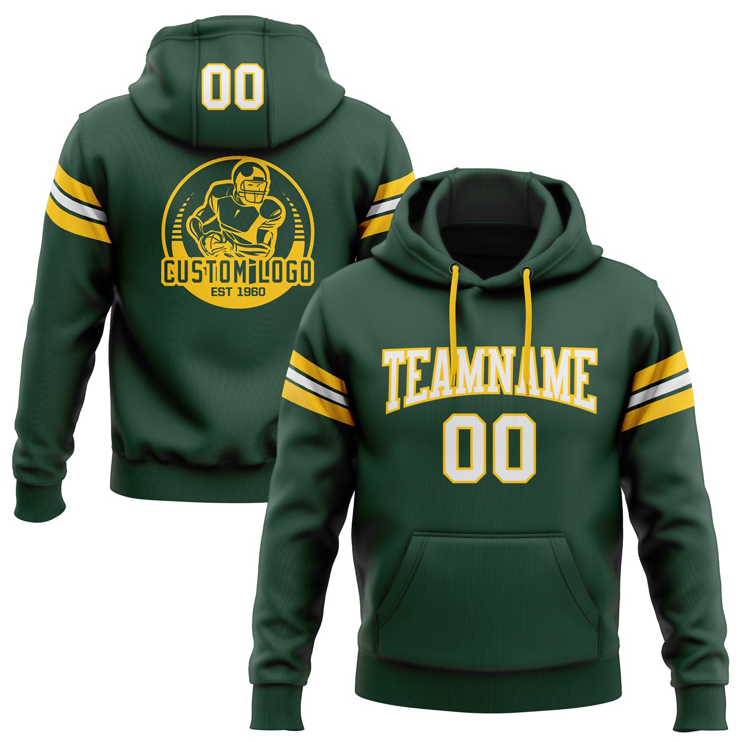 Cheap Custom Stitched Green White Gold Football Pullover Sweatshirt Hoodie Free Shipping CustomJerseysPro