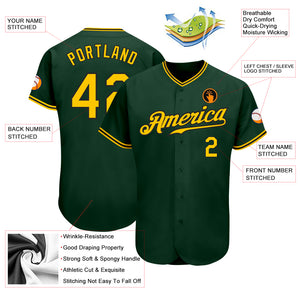 Custom Green Gold-Black Authentic Baseball Jersey