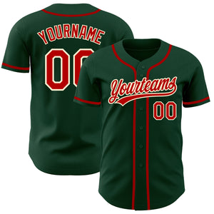 Custom Green Red-Cream Authentic Baseball Jersey