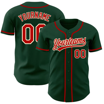 Custom Green Red-Cream Authentic Baseball Jersey