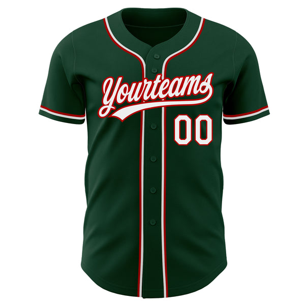 Cheap Custom Green White-Red Authentic Baseball Jersey Free