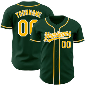 Custom Green Gold-White Authentic Baseball Jersey