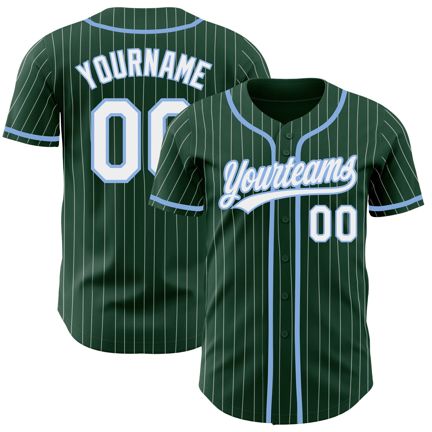 Cheap Custom Light Blue White Pinstripe Green Authentic Baseball