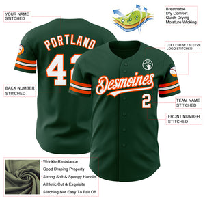 Custom Green White-Orange Authentic Baseball Jersey