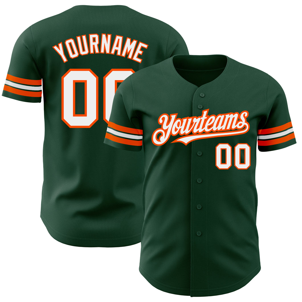 Custom Green White-Orange Authentic Baseball Jersey