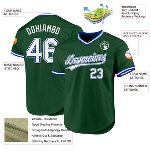 Custom Green White-Royal Authentic Throwback Baseball Jersey