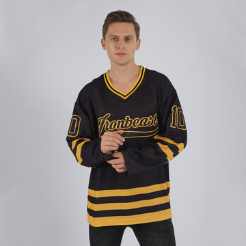 Custom Black Black-Gold Hockey Jersey