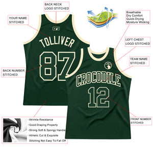 Custom Hunter Green Green-Cream Authentic Throwback Basketball Jersey