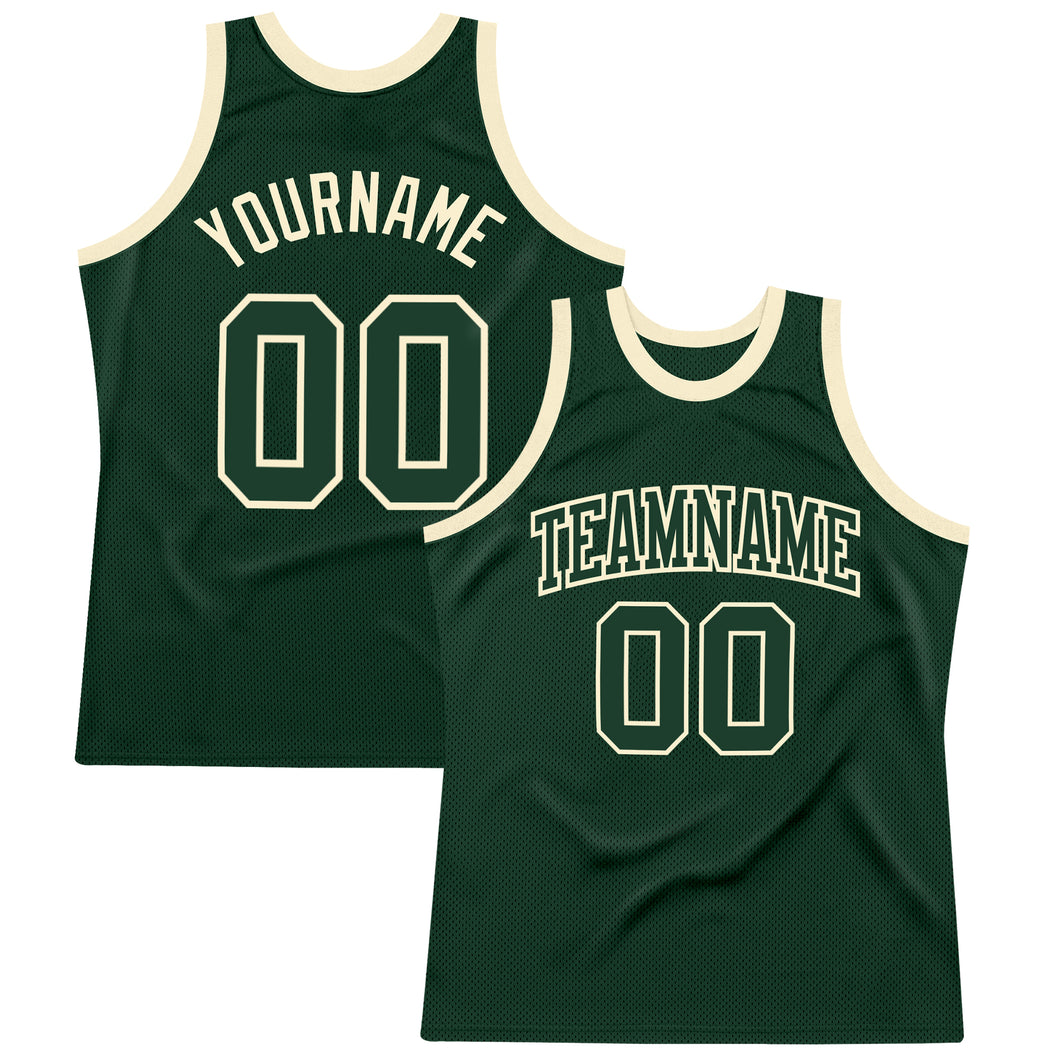 Custom Hunter Green Green-Cream Authentic Throwback Basketball Jersey