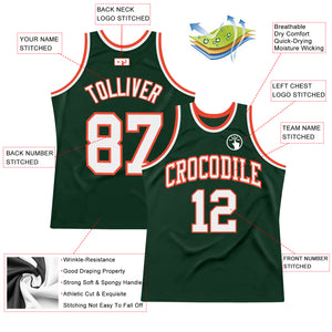 Custom Hunter Green White-Orange Authentic Throwback Basketball Jersey