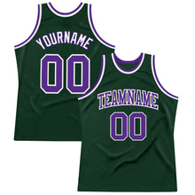 Load image into Gallery viewer, Custom Hunter Green Purple-White Authentic Throwback Basketball Jersey
