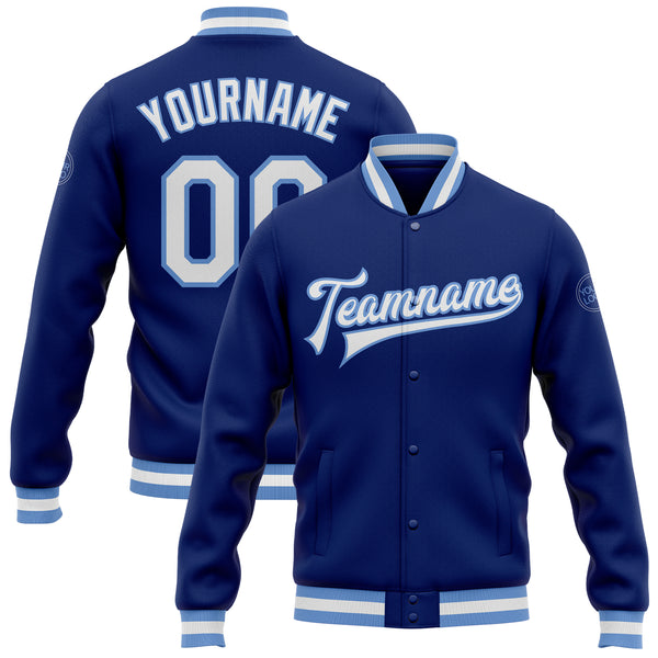 Royal Blue and White Baseball Varsity Jacket for Women