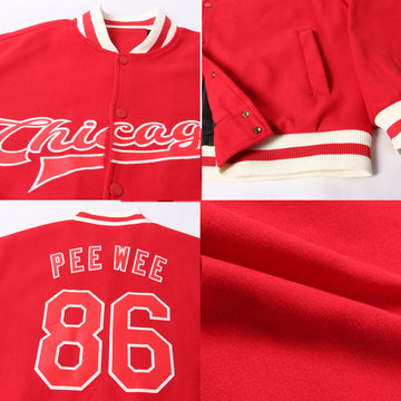 Custom Red Red-Cream Bomber Full-Snap Varsity Letterman Jacket