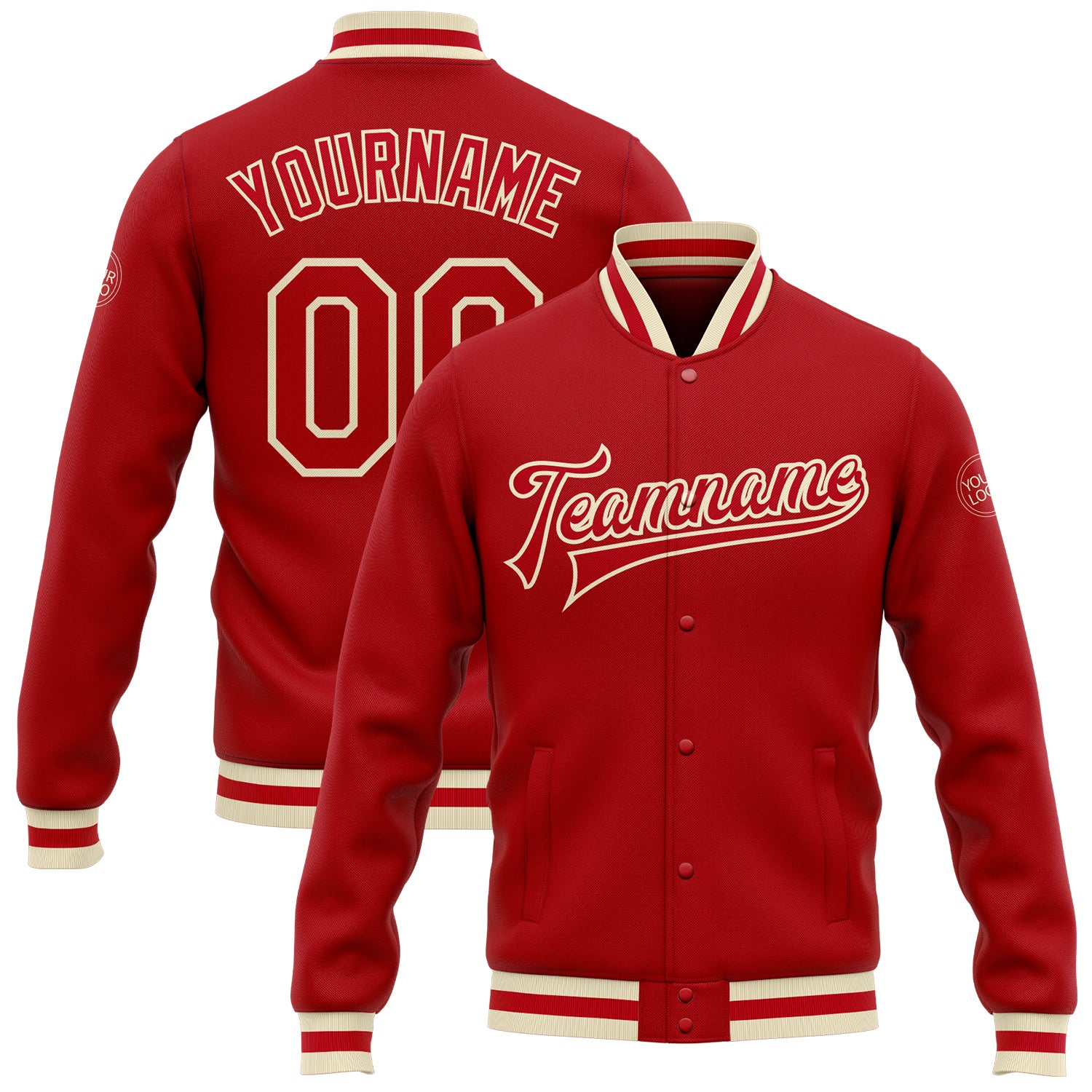 Cheap Custom Red Red-Cream Bomber Full-Snap Varsity Letterman Jacket Free  Shipping – CustomJerseysPro