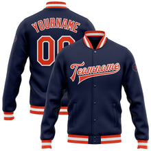 Load image into Gallery viewer, Custom Navy Orange-White Bomber Full-Snap Varsity Letterman Jacket
