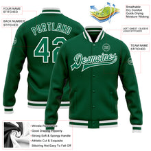 Load image into Gallery viewer, Custom Kelly Green Kelly Green-White Bomber Full-Snap Varsity Letterman Jacket
