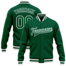 Load image into Gallery viewer, Custom Kelly Green Kelly Green-White Bomber Full-Snap Varsity Letterman Jacket
