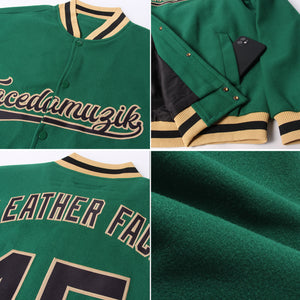 Custom Kelly Green Black-Old Gold Bomber Full-Snap Varsity Letterman Jacket