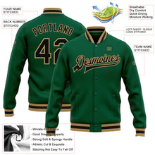 Load image into Gallery viewer, Custom Kelly Green Black-Old Gold Bomber Full-Snap Varsity Letterman Jacket
