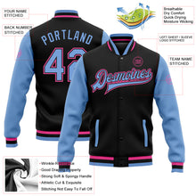 Загрузить изображение в средство просмотра галереи, Custom Black Light Blue-Pink Bomber Full-Snap Varsity Letterman Two Tone Jacket
