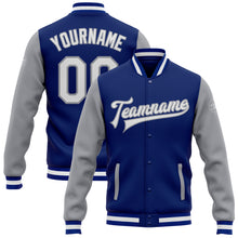 Загрузить изображение в средство просмотра галереи, Custom Royal White-Gray Bomber Full-Snap Varsity Letterman Two Tone Jacket
