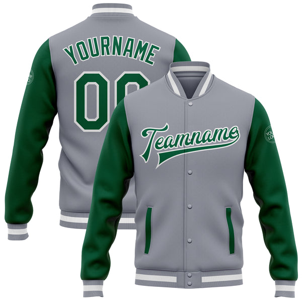 Kelly Green Letterman Jacket with White Leather Sleeves