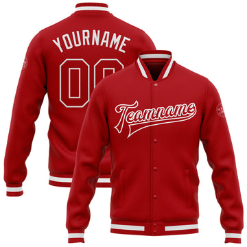 Custom Red Red-White Bomber Full-Snap Varsity Letterman Jacket