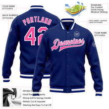 Загрузить изображение в средство просмотра галереи, Custom Royal Pink-White Bomber Full-Snap Varsity Letterman Jacket
