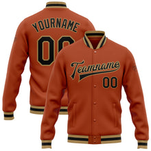 Charger l&#39;image dans la galerie, Custom Texas Orange Black-Old Gold Bomber Full-Snap Varsity Letterman Jacket
