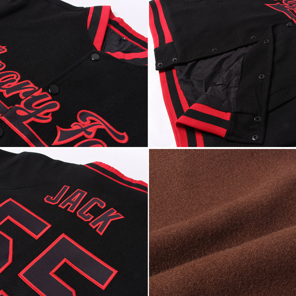 Varsity Bomber Jacket - Embroidered Letterman Jacket, Brown