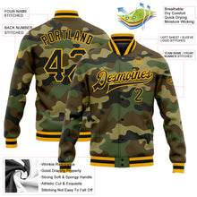 Charger l&#39;image dans la galerie, Custom Camo Black-Gold Bomber Full-Snap Varsity Letterman Salute To Service Jacket
