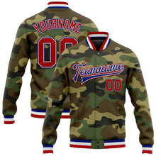 Charger l&#39;image dans la galerie, Custom Camo Red-Royal Bomber Full-Snap Varsity Letterman Salute To Service Jacket
