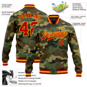 Custom Camo Red-Gold Bomber Full-Snap Varsity Letterman Salute To Service Jacket