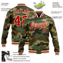 Laden Sie das Bild in den Galerie-Viewer, Custom Camo Red-Cream Bomber Full-Snap Varsity Letterman Salute To Service Jacket
